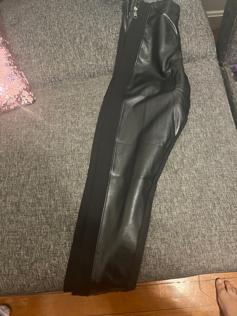 Faux Leather Leggings with Side Panel